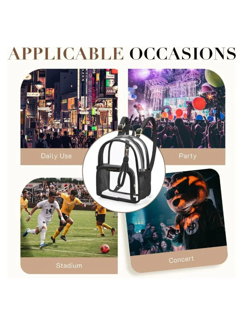 Mini Clear Backpack PVC Water Resistant Anti-Theft for Stadium Concert